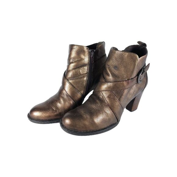 Born Women's US7,5 Brown Metalic Leather Strappy Buckle Ankle Boots Booties - Picture 1 of 16